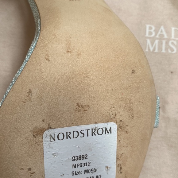 BADGLEY MISCHKA Tasmine Metallic Crystal Ankle-Strap Sandals, Soft Blue 9.5 - Picture 9 of 12